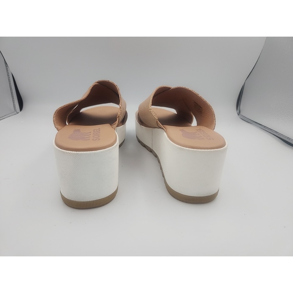 Sorel Cameron Flatform Mule Sandals Honest Beige Leather Slip On Size 9 - Picture 2 of 7